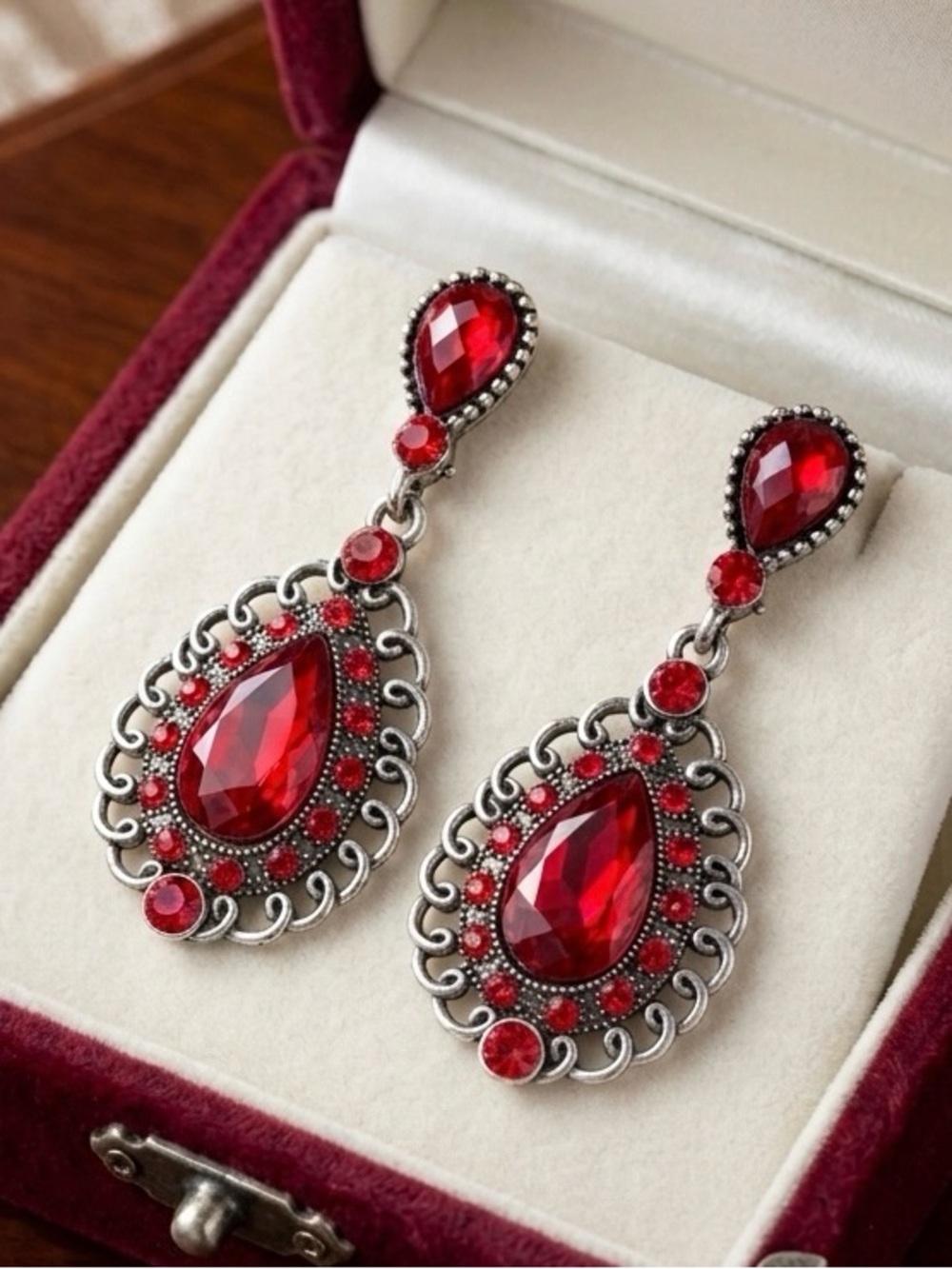 Red Teardrop  Dangle Earrings